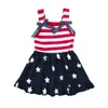 4 июля малыш девочка платье американский флаг звезды полосатый качели Sundress Q0716