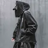 Techwear Kurtka dla mężczyzn czarna wiosna japońska streetwear kapturzowa płaszcz 211126