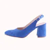 Scarpe eleganti con tacco spesso da donna a punta con tacco alto da donna a spillo e sandali in pelle scamosciata blu