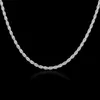 Men's Fine Jewelry 3mm Twisted Rope Chain Necklace Size 16'' 18'' 20'' 22'' 24'' 925 Sterling Silver Charm Colar Chains