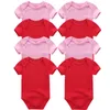 3/5/6 / 8pcs solid bomull Unisex född baby flicka kläder bodysuits kortärmad pojke jumpsuit print ropa bebe 210816