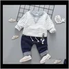 Zestawy Baby Baby Kids Maternity Drop Dostawa 2021 Ubrania Private Label Jeans Garnitur Stripe Unteged Górny Ubranie Bawełny Kores Edition Childr