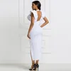 Mulheres Branco Grande Tamanho Ruffles Slim Dividido Vestido V-Pescoço Backless Sem Mangas Loose Fit Moda Maré Verão 7D0013 210421