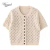 Luxus Diamant Perlen Strickjacke Frauen Oansatz Einreiher Pullover Damen Sommer Casual T-Shirt Weibliche B-098 210522