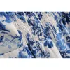 Rétro Français Corde Bandage Arc À Manches Courtes Robe pour Femme Bleu Blanc Imprimé Floral Dos Nu Mini Robes Vacances 210429