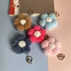 Cute Cartoon Flower Fur Ball Keychain Imitation Rabbit Fur Ball Pendant Color Plush Car KeyRing Bag Ornament Decoration Gift G1019