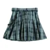 Sommar koreanska höga midja pläterade kjolar hajuku marinblå grön söt mini plaid kjol kvinnor jk uniform studenter kläder y2k 90s 210417