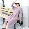 Fashion Casual Lapel Knitted Sweater Dress lady Korean Straight Slim Long women Lace-up Women Jumper 210420