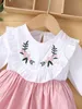 Baby Flower Embroidered Flounce Sleeve Ruffle Trim Dress SHE