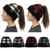 New style ladies plaid ponytail woolen CC cap, fashionable European and American curled edge warm knitting warm earmuff head hat