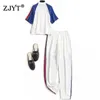 Damska Moda Casual Dressuit Dla Letni Kolor Blok Krótki Rękaw Top z Spodnie 2 Sztuka Dopasowania Zestawy Streetwear 210601