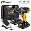 Deko Power Tool 세트 Sharker 20V 무선 드릴 드라이버 드라이버 미니 무선 DC 리튬 이온 배터리 18 + 1 설정