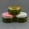 50 pc/lot 100 ml vert foncé en plastique pot cosmétique blanc rose or bouchon en aluminium 3.5 oz rechargeable crème pour les mains étui métal Lidgoods