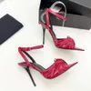 Sandalias de lujo de verano para novia y boda para mujer, zapatos de tacón alto finos con punta abierta roja para mujer, zapatos de fiesta sexis para mujer