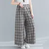 Femmes taille haute jambe large pantalon nouveauté printemps Simple Style Vintage Plaid femme coton lin pantalon décontracté S3380 210412