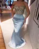 2021 spitze Perlen Abendkleid Meerjungfrau Schatz Licht Blau Lange Prom Kleider Sexy Vestido de fiesta roben de soirée