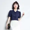 Korean Fashion Summer Chiffon Women Shirts White Short Sleeve Blouses Ladies Plus Size XXL Navy s Tops and 210531