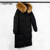 Lagabogy Grande vera pelliccia di procione inverno donna 90% piumino d'anatra bianco femminile spesso con cappuccio lungo parka oversize cappotto da neve 211013