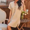 Col entaillé Dress Casual Casual Robe Femme Fashion Button Up Solide Mini ES Summer Femme Sleeve Sleeve 210510