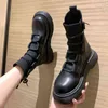 Punk Gothic Sock Boot Retor Lace Up Black White Ankle For Designer Ladies PU Leather Platform 211105