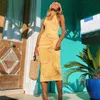 섹시한 니트 드레스 여성 Y2K 노란색 인쇄 Bodycon 민소매 미디 백리스 스파게티 스트랩 드레스 여름 해변 가운 Vestidos 2021 Y0603