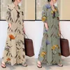 Elegante impressa camisa vestido mulheres outono sundress zanzea casual manga longa maxi vestido fêmea botão de lapela robe plus size x0521