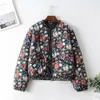 Vintage Chic Women Floral Print Parkas Mode Höst Kvinna Bomber Jacka Zipper Stand Collar Casual Ytterkläder Streetwear 210520