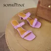 SOPHITINA Véritable Cuir Été Femmes Chaussures Sandales Doux Doux Élégant Plissé Étrange Talon Dressing Carré Toe FO246 210513