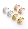 New Arrival Fashion Women Lady Titanium Steel Full Diamond Gear B Letter Engagement 18K Plated Gold Earrings 3 Color273j
