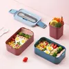 Double bento box Portable Japanese style Lunch Storage containers Leak-Proof With Spoon Chopsticks Dinnerware Set