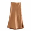 Fast satin elastisk midja kvinnor sida slits midi kjol mode casual lady knäppas dekoration smal a-line kjolar p1597 210629