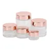 Pots en verre dépoli Bouteilles de crème pour le visage Récipients cosmétiques transparents rechargeables avec bouchon en or rose 5g 10g 15g 20g 25g 30g 50g 60g 100g Lotion Baume à lèvres Bouteille d'emballage