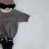 패션 아기 소녀 격자 무늬 rompers 귀여운 태어난 긴 소매 jumpsuit 유아용 면화 옷 아이 소년 캐주얼 211229