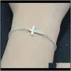 Link, Bracelets Jewelry Drop Delivery 2021 Fashion Simple Cross Design With Sier Or Gold Plated Metal Chain For Women Hand Bracelet Gift 5Ffm