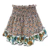 Bohemian Floral Print Mini Saia Mulheres Verão Praia Férias Curta Saia Cintura Alta Cintura Elástica A-Linha Saias Vintage 210415