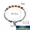 Homens Cadeia de Cadeia Ajustável Aço Inoxidável Braslet Braslet Homme Real Mapa Natural Tigre Olho Braclet Pedra Beads Jóias