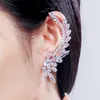 Asymetryczny kształt pióra błyszczący Cubic Cyrkonia Długie Big Ear Cuff Stud Kolczyki dla kobiet Fashioin Party Jewelry CZ626 210714