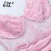 Rose dentelle Satin robes d'été pour les femmes 2022 mignon Sexy froncé sangle Mini robe moulante Kawaii vêtements P98-DE14 Y220304