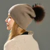 Beanieskull Caps Bütün gerçek rakun kürk pom örme şapka kadınlar Beanies kaşmir kış kadın kız pamuklu kafesleri yün beanie4832059