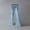 Jeans svasati elastici a vita bassa vintage Pantaloni da donna in denim a gamba larga blu scuro con fondo a campana stile retrò 210708