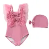 1-6Yrs Bathing Suits Baby Girls One Piece Back Lace Children Swimwear Infant Swimsuit Girl Kids Summer Bikini 210417