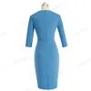 Nice-Forever Vintage Pure Color Wear To Work Knot Vestidos Business Party Dames Elegante Kantoor Vrouwelijke Bodycon Jurk B476 210419