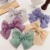 Kobiety Organza Solid Color Bowknot Hair Class Handmade Barrettes Big Bow Hairpins Yarn Ponytail Top Clip Fryzury