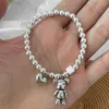 925 Stamp String Beads Charm Armband för kvinnor Trend Vintage Enkel Söt Björn Hjärta Hänge Hand Armband Party Smycken Tillbehör