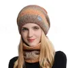 Bonnet à tricoter en laine dégradée Chapeaux de cyclisme Masques écharpe Bonnet tricoté en deux parties avec protection d'oreille chaude hiver épaissie Bonnets anti-froid RRA