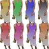 Women Brand casual midi dresses sexy club summer fall clothes sleeveless crew neck bodycon sheath column solid color print letter holiday party beachwear 04485