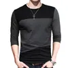 ブロワン秋韓国人男性TシャツビンテージスタイルパッチワークブラックグレイOネックロングTシャツ服プラスサイズM-5XL 220309
