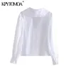 Kadın Tatlı Moda Süslenmiş Trim Gevşek Bluzlar Uzun Kollu Button-Up Kadın Gömlek Chic Tops 210420