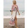 Beach Cover up Tunics for Print Chiffon Long Kaftan Bikini Robe de Plage Sarong Wrap Swimsuit cover Q1121 210420