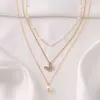 Fashion Butterfly Crystal Pearl Hängsmycke Halsband Ställa Clavicle Chain Layed Trend Collar Smycken